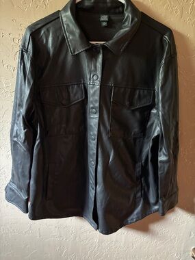 wild fable Black Faux Leather Button-Front Jacket